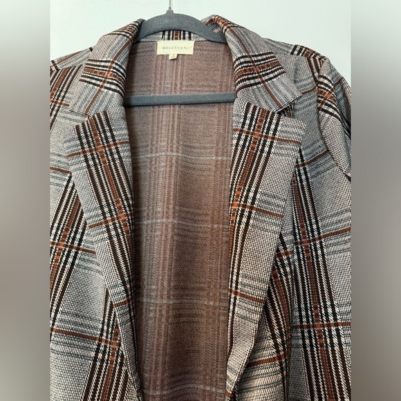 Melloday Plaid Longline  Blazer Coat Women’s Brown Checkered Fall Coat Size S - Picture 4 of 12